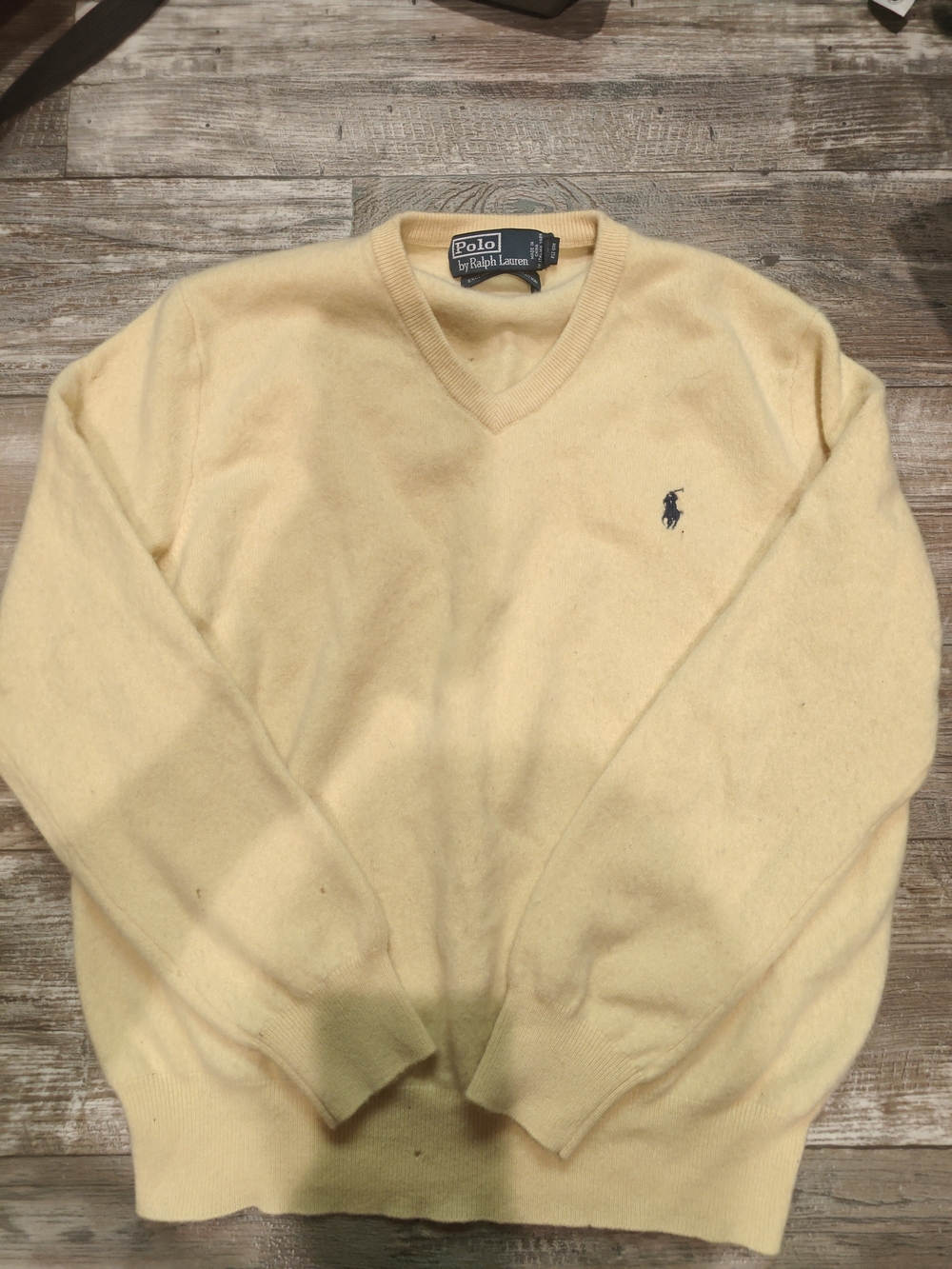 Polo by Ralph Lauren Pale Yellow V-Neck Sweater with Navy Pony
